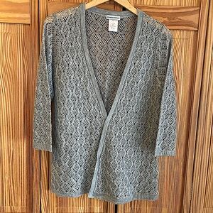 Reunited Clothing Diamond Pointelle Open Cardigan Gray Size Large